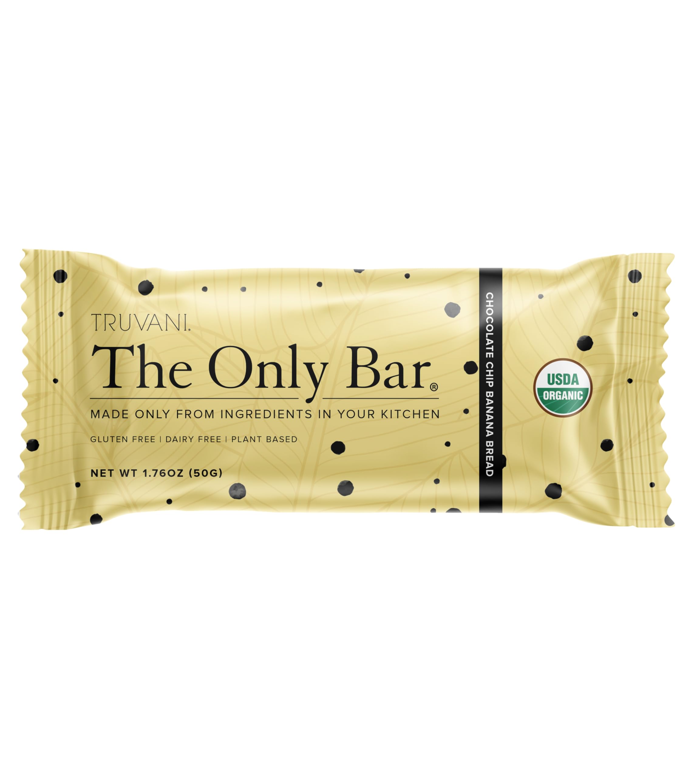 Truvani Plant Based Snack Bars | Chocolate Chip Banana Bread 1 Pack | 5g Protein | USDA Organic and Vegan | The Only Bar | Dairy, Soy, and Gluten Free | Individually Wrapped