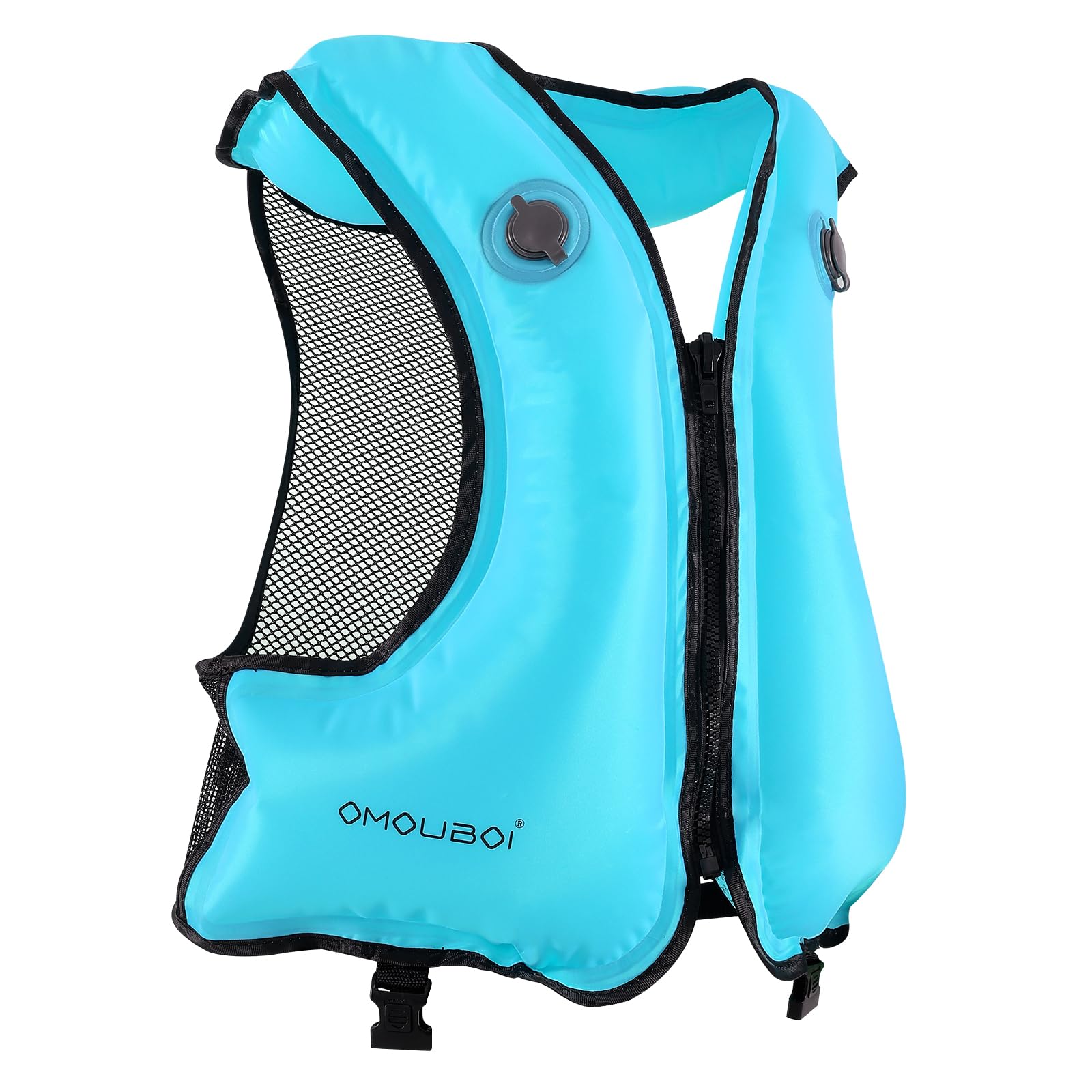 FORWEWAY Dual-Chamber Inflatable Buoyancy Jacket Adjustable Flotation Aid for Adults High Visibility Design for Swimming Fishing Water Activities (Blue)
