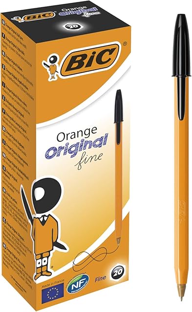 BIC Orange Fine, Ballpoint Pens, Writing Pens with Long-Lasting Ink, Fine Point (0.8 mm), Black Ink, Box of 20