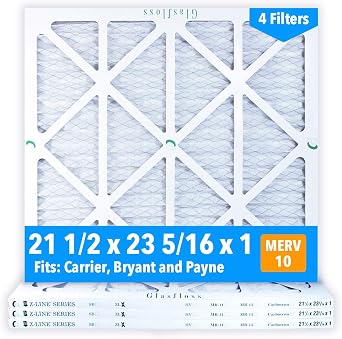 Glasfloss 21-1/2 x 23-5/16 x 1 Air Filters Case of 4, MERV 10, Pleated, Made in USA