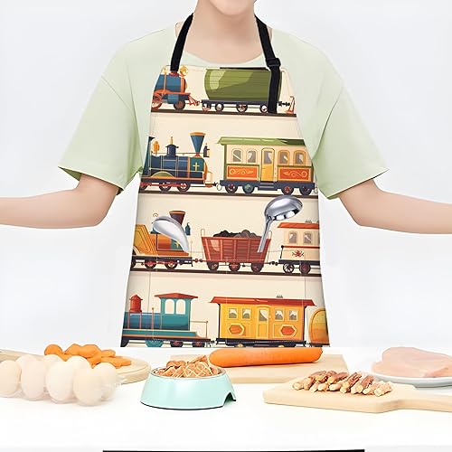 Miniatura 2 de Delantal de erizo de otoño, delantal de cocina ajustable de tela Oxford con 2 bolsillos para hombres y mujeres, 28 x 33 pulgadas, Tren17