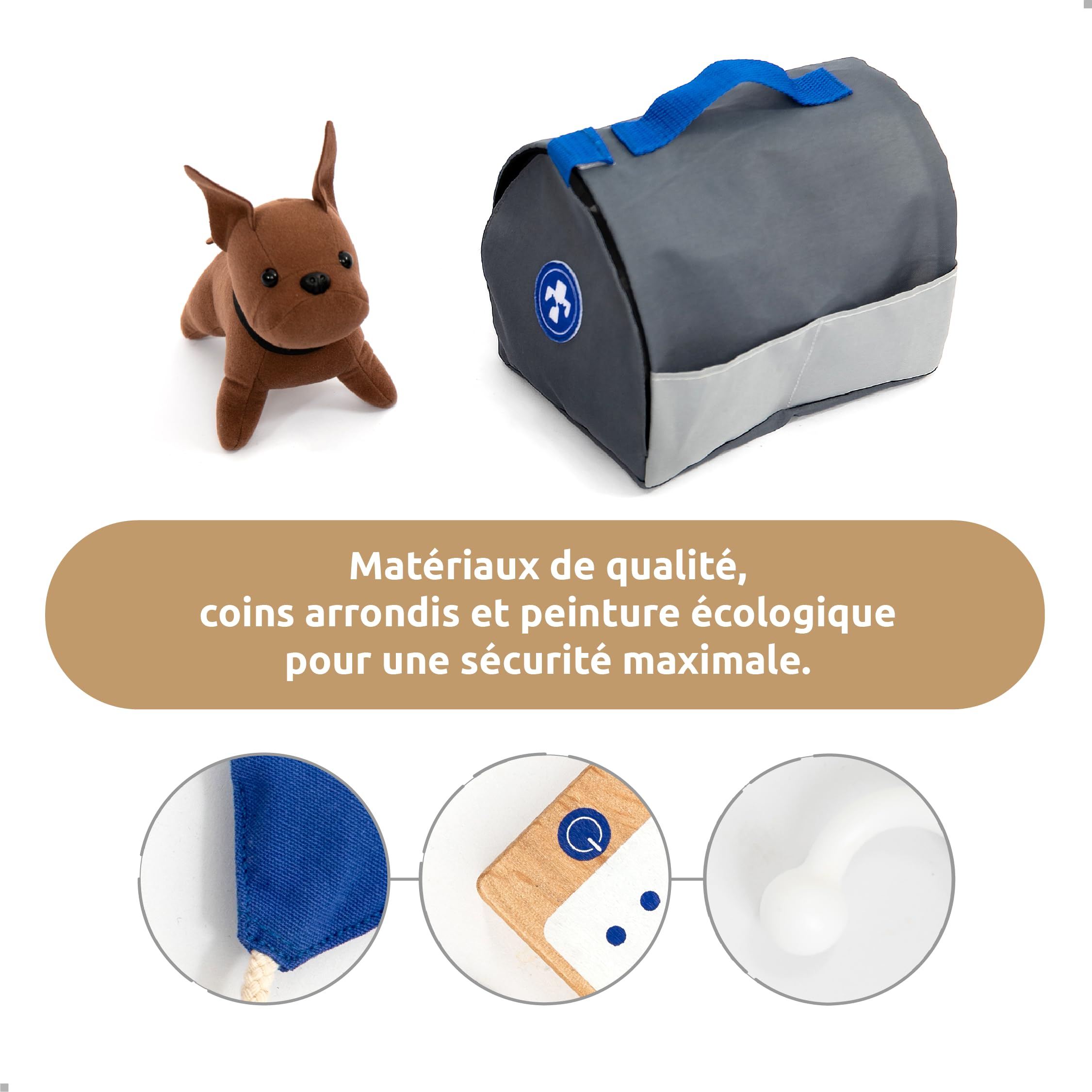 UMU® Jeu de vétérinaire pour Enfants en Bois avec modèle de Chien, stéthoscope, tensiomètre, etc., Jouet vétérinaire pour Le Jeu de rôle, Set de 37 pièces pour Les Filles et garçons de 3, 4, 5 Ans
