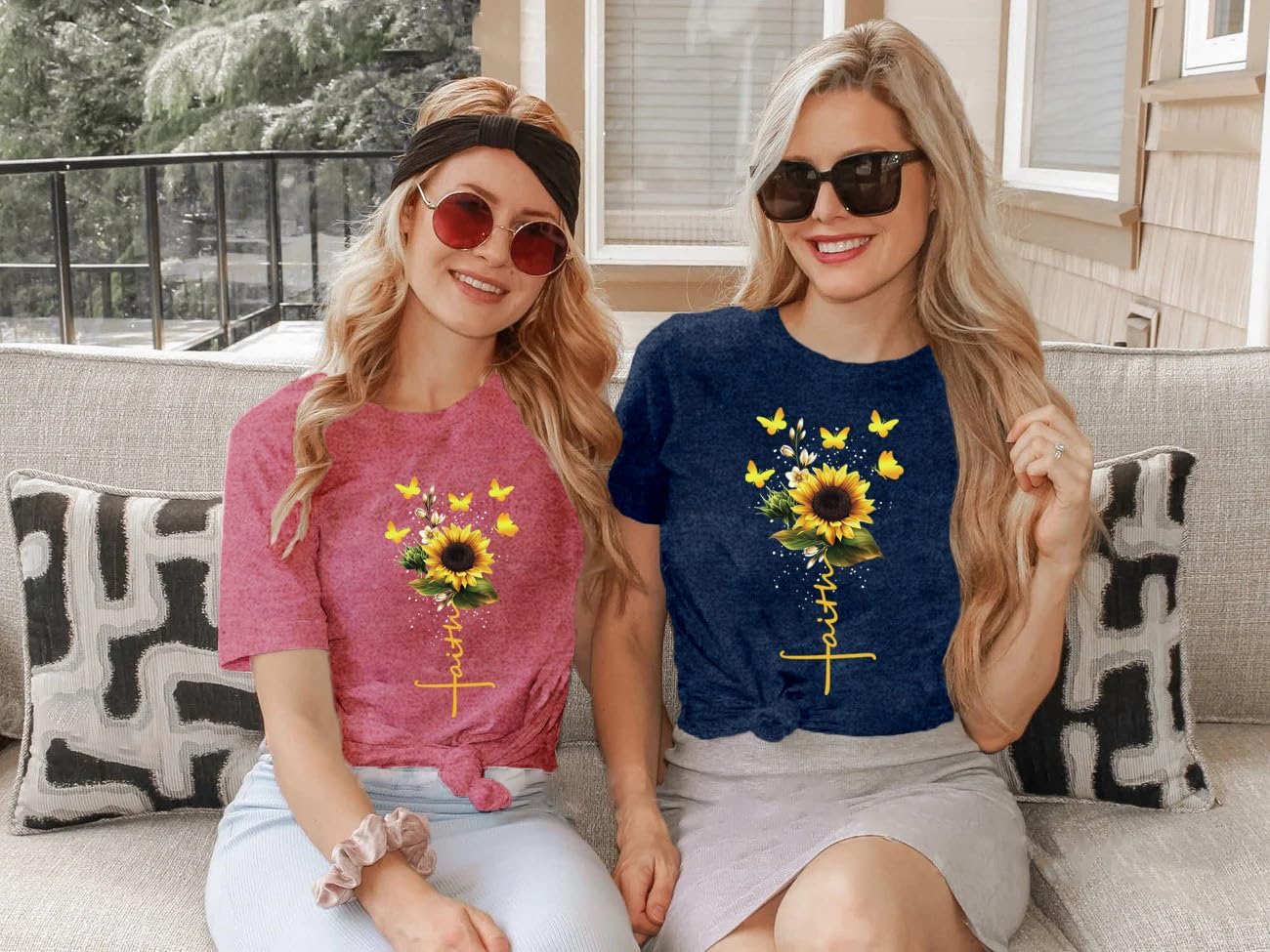 Womens Christian Shirts Faith Cross Sunflower Butterfly T-Shirt Bible Verse Religious Tee Tops - Image 4