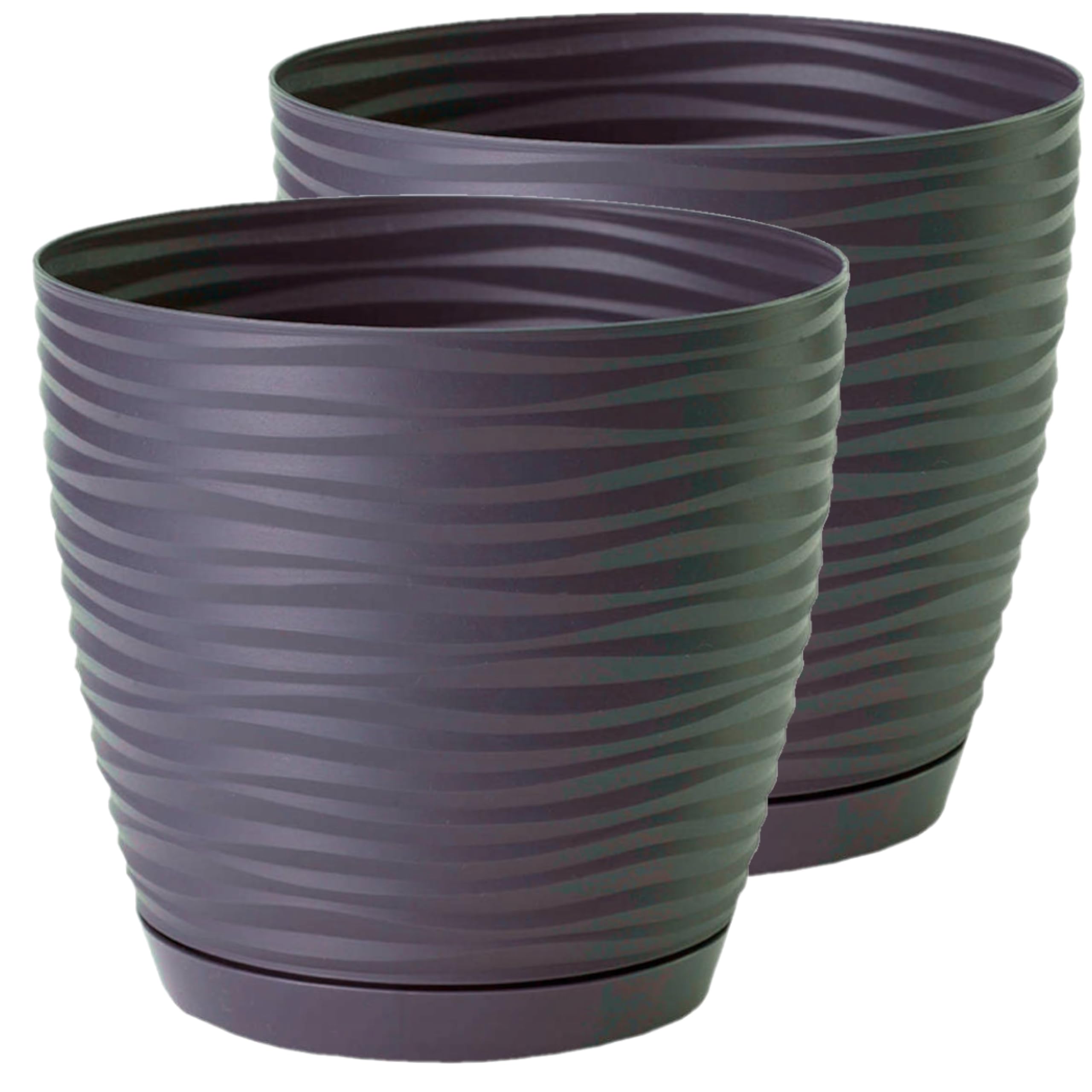 Home Garden Ornaments Plum Plant Pots Indoor – Set Of 2 Plastic Flower Pots With Saucer And Drainage Holes, Decorative 3D Wave Design (, 13Cm / 5.1 Inch)
