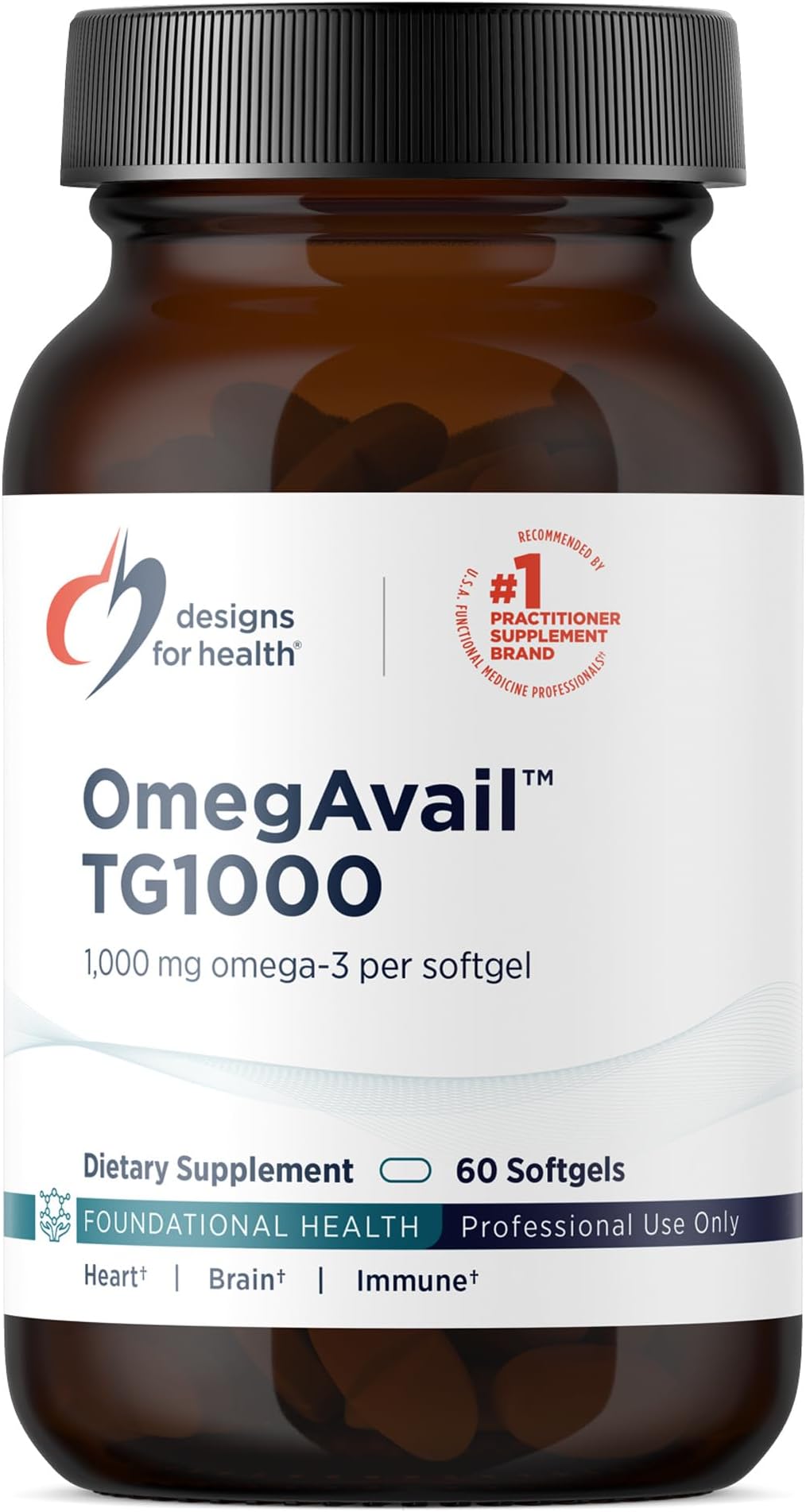 OmegAvail TG1000 - TG (Triglyceride) Fish Oil Supplement with EPA/DHA - Highly Concentrated 1000mg Omega-3 Per Softgel - Natural Lemon Flavor + No Fishy Aftertaste (60 Softgels)