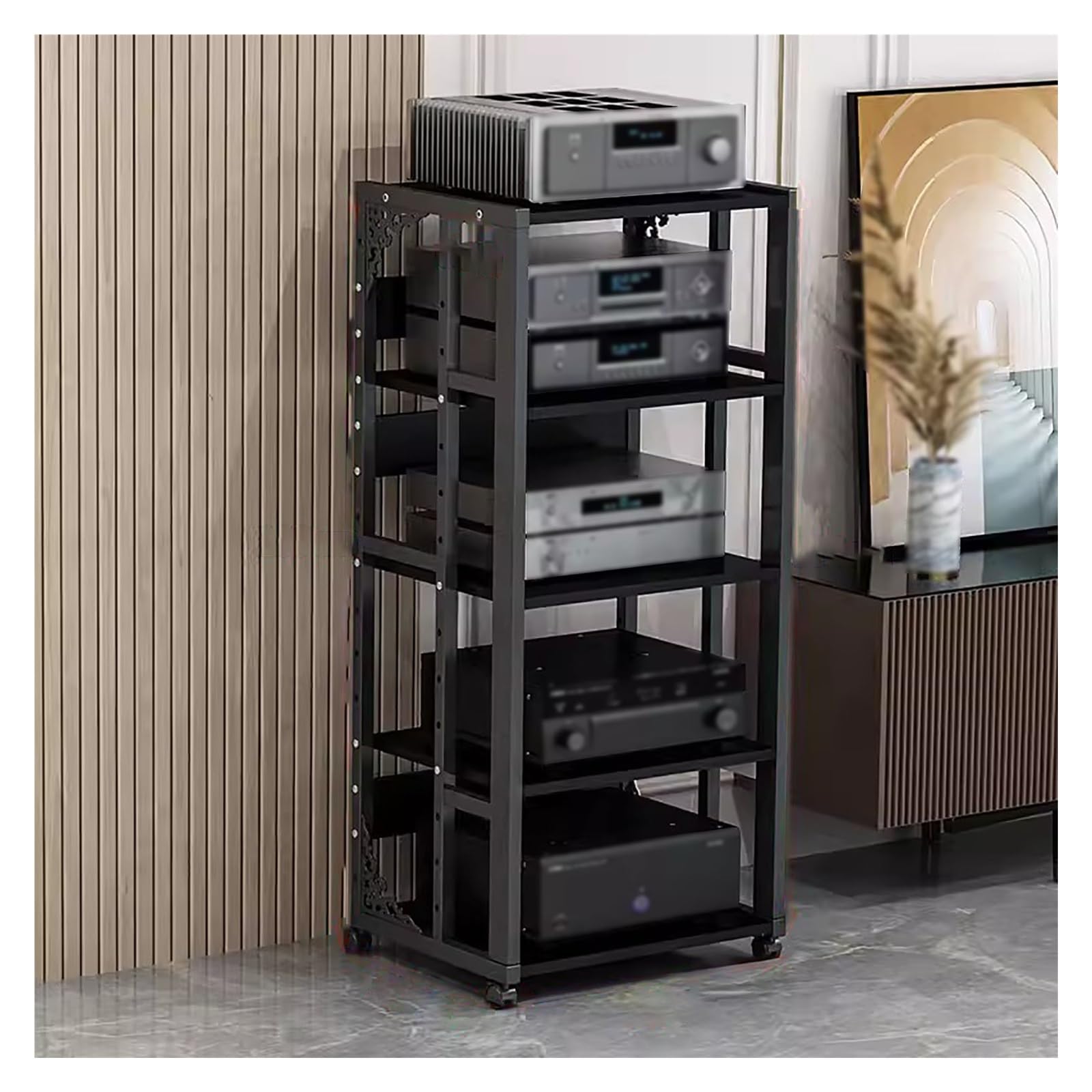 Stojaki 5-poziomowe stojaki stereo do salonu domu, Av Media Component Cabinet Corner Audio Video Rack Tower, półka na sprzęt elektroniczny, odtwarzacz płyt do gier, konsola odbiornika