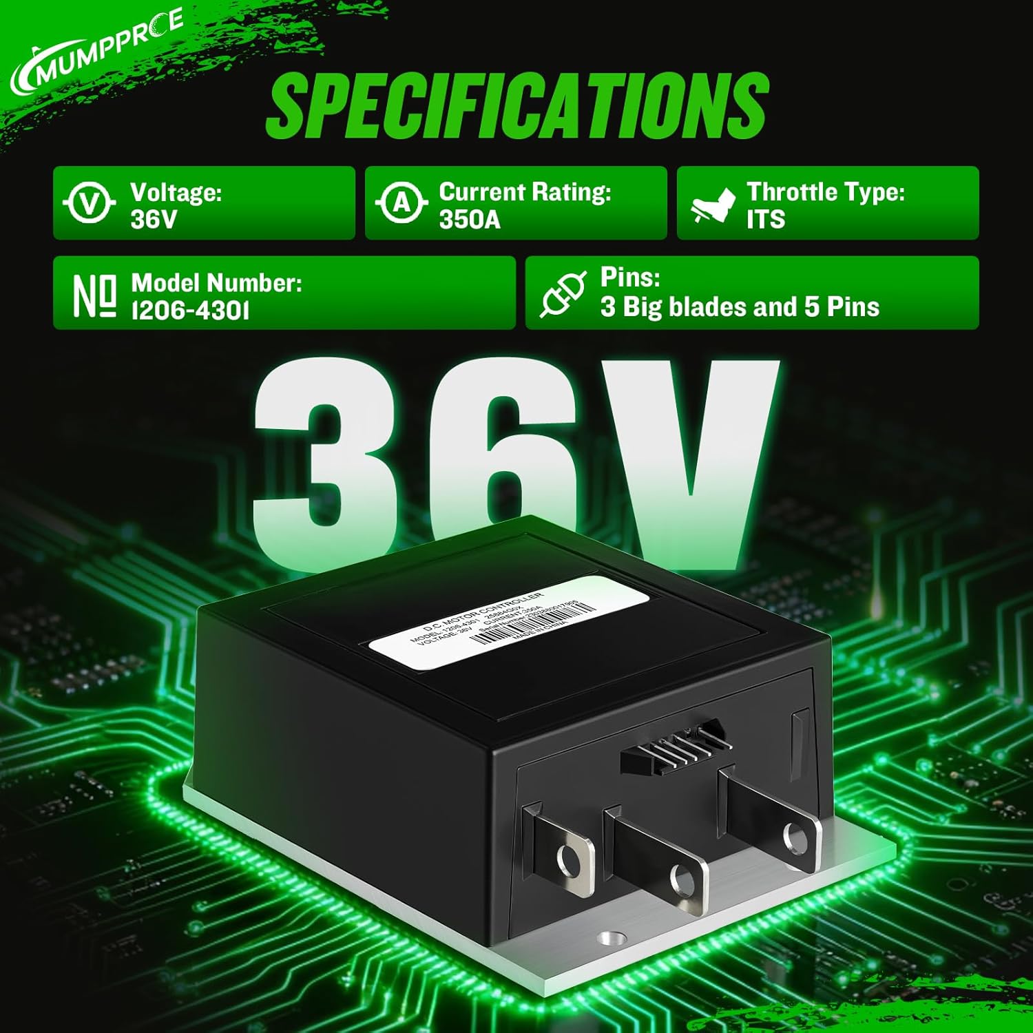 1206-4301 EZGO Speed Controller，36V 350A 5 Pin Speed Controller Compatible with Curtis E-Z-GO EZGO TXT Medalist Golf Cart with Series ITS(1994-2019), Replace OEM 25864G09 25864G03 25864G04