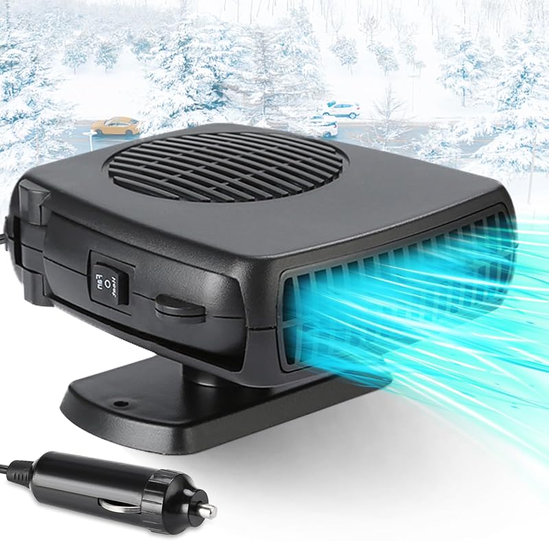 Car Fan - Portable Car Heater and Cooler with 360° Rotatable Base, 12V Car Heater 150W, Quick Defrosting & Demisting for Windshield, Universal for Truck/SUV/Car (Cigarette Lighter Plug)