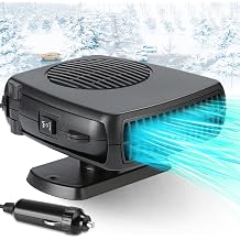 Car Fan - Portable Car Heater and Cooler with 360 Rotatable Base, 12V Car Heater 150W, Quick Defrosting & Demisting for Windshield, Universal for Truck/SUV/Car Cigarette Lighter Plug