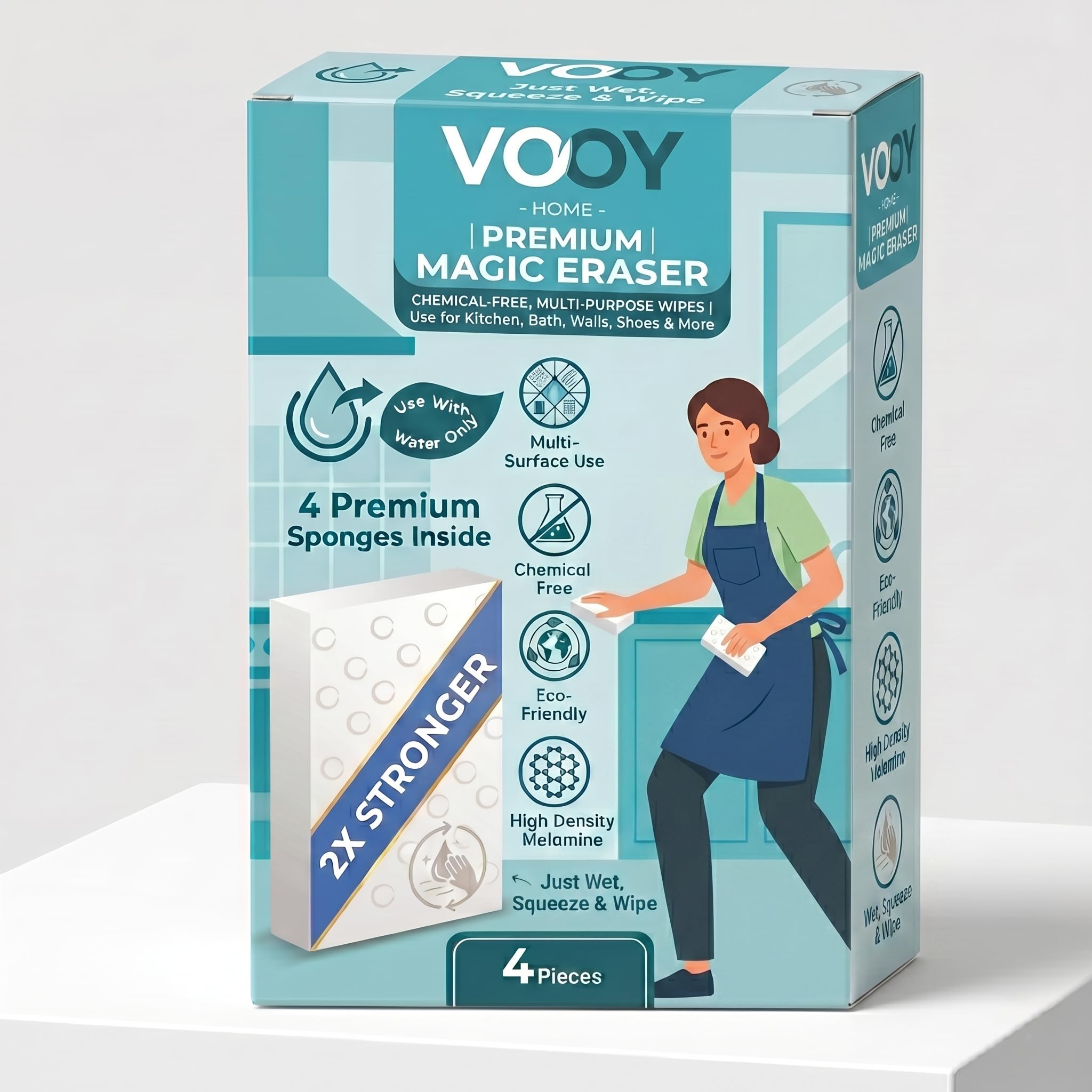 VOOY Magic Eraser Cleaning Sponge (Pack of 4) – High-Density Melamine Foam Scrub Pad | Chemical-Free, Multi-Purpose Eraser for Kitchen, Bathroom, Walls, Shoes & Tiles–Tough on Stains-image-44