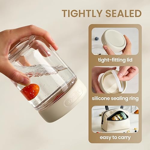 Miniatura 3 de Paquete de 6 tarros de vidrio de 16 onzas con tapas, tarros de almacenamiento de vidrio, recipientes de yogur con tapas para ensalada de pudín de