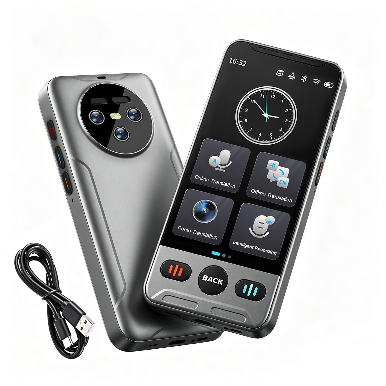 Traduttore vocale con 142 lingue, Bluetooth, Wi-Fi, memoria da 8 GB, touch screen da 3,5", traduzione offline (18 lingue), traduzione fotografica, batteria da 1100 mAh, ideale per i viaggi
