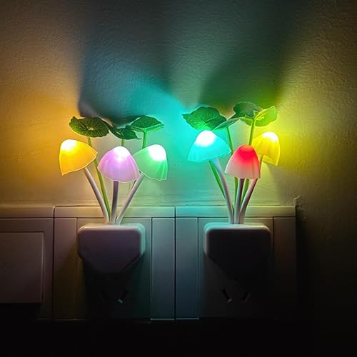 Miniatura 2 de Paquete de 2 luces nocturnas de hongos, sensor enchufable, luz nocturna LED que cambia de color, luz de guardería para niños, bonita lámpara de