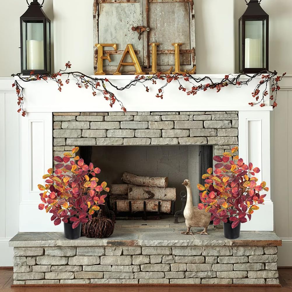 Briful 18.5" Fake Fall Eucalyptus Tree in Black Pot, Autumn Small Artificial Tree with Realistic Red Orange Leaves Faux Plants Indoor for Home Office Room Tabletop Mantel Thanksgiving Decor - Image 6