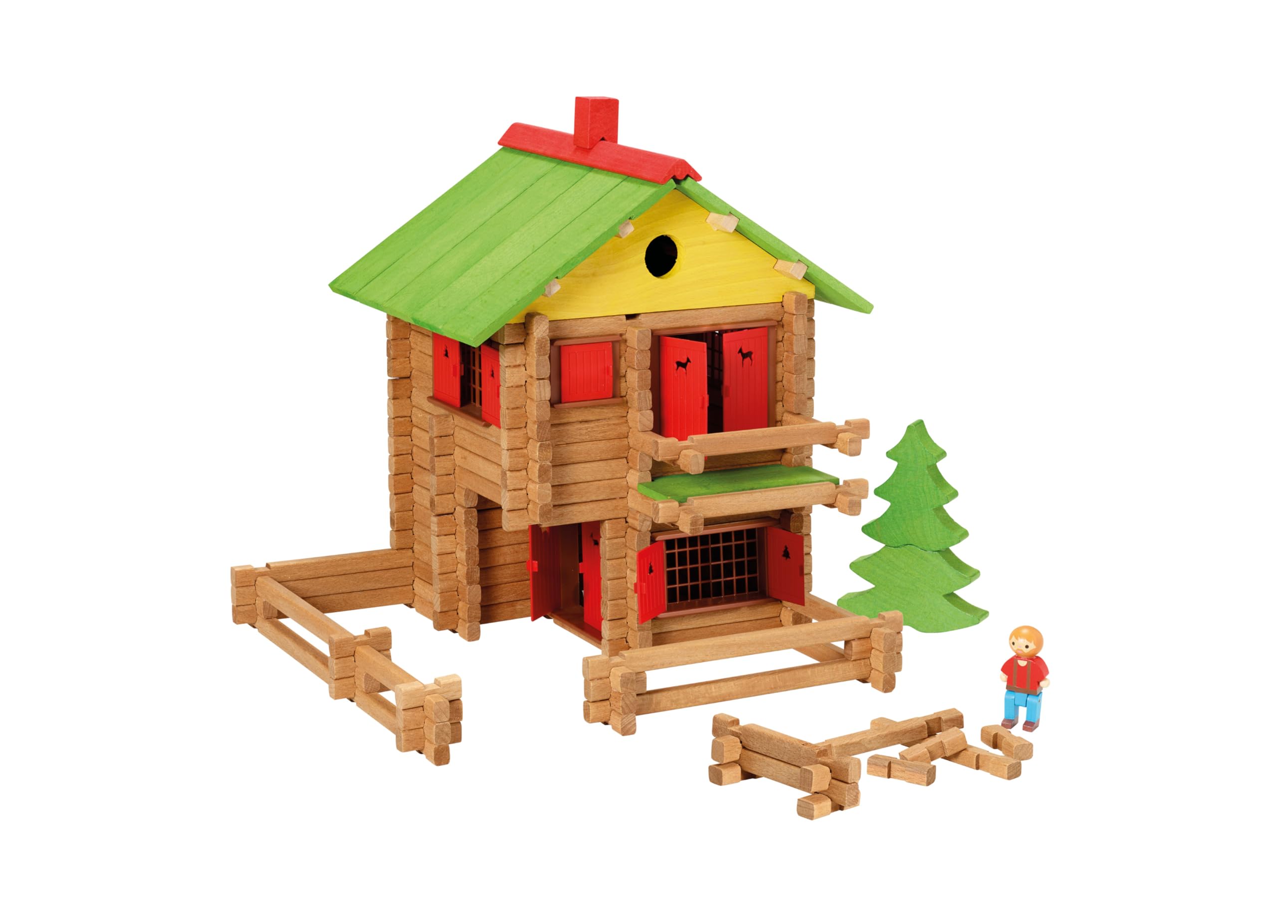 JEUJURA - Mon Chalet en Bois - 225 Pièces en Hêtre - Jeu de Construction Enfant dès 5 Ans - Chalets à Monter et Démonter avec Nombreuses Possibilités de Construction - Fabriqué en France - 1804 | Chalets à Monter et Démonter avec Nombreuses Possibilités d