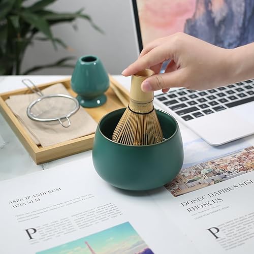 Miniatura 4 de Kit de Ceremony Matcha  Batidor tradicional de bambú (Chasen) Scoop (Chashaku) Tradicional Chawan Bowl Soporte para batidor  El juego de matcha