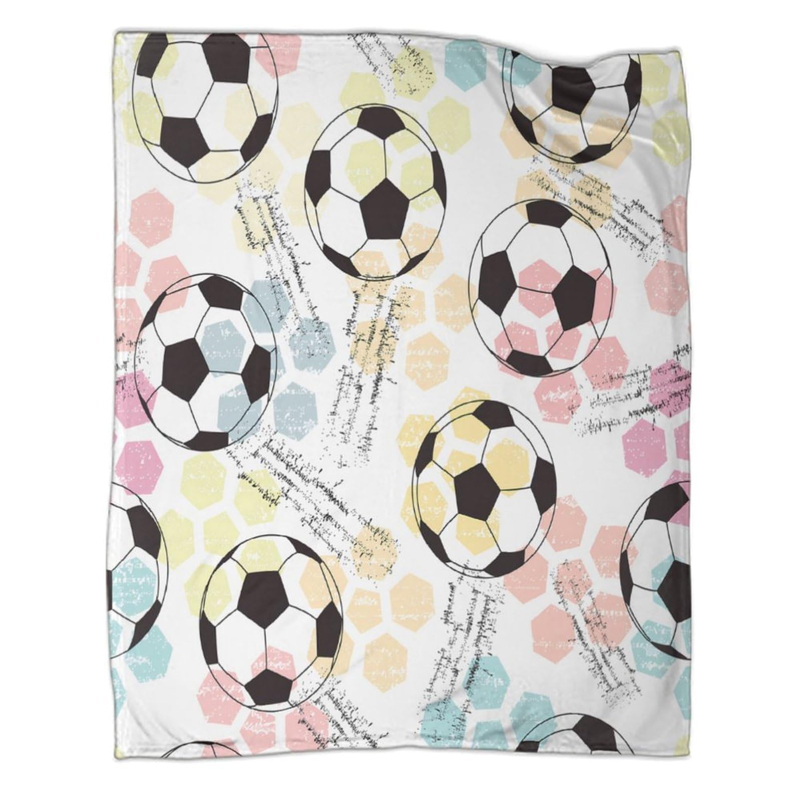 stampa 3D SoccerBallPattern coperta da viaggio microfibra biancheria da letto compatta coperta da viaggio morbida per giovani in vacanza HandDrawnStyle 70×80inch(180x200cm)