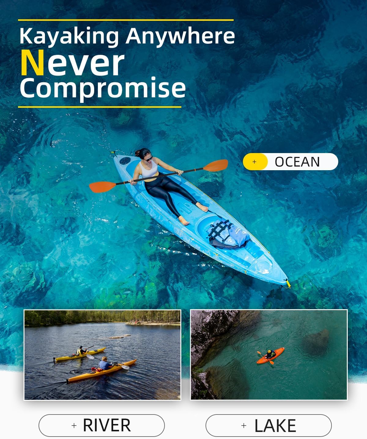 OCEANBROAD Kayak Paddle 86in/218cm, 90.5in/230cm Alloy Shaft 2-Piece Floatable Kayak Oar for Kayaking Canoeing Boating Orange 90.5'' - 1 Paddle