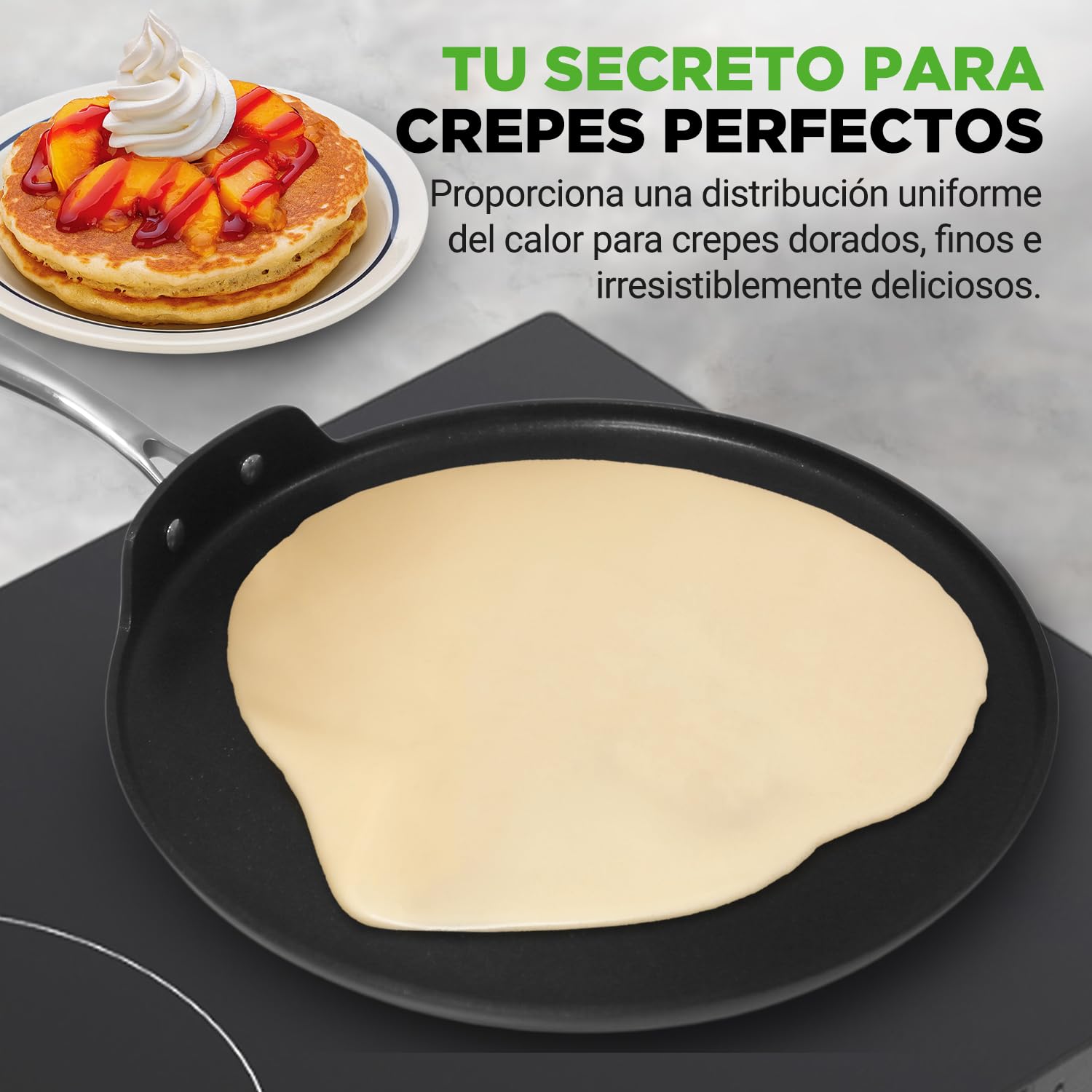Nutrichef sarten para crepes, Tortitas, Panquecas, 12”, Anodizada, Antiadherente, Apto para lavavajillas
