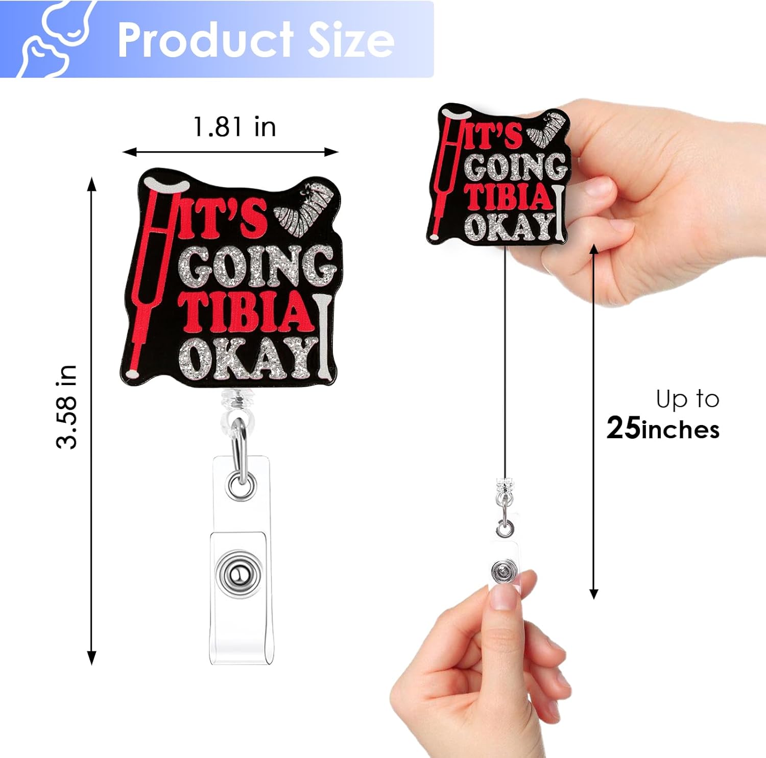 5Pcs Nurse Badge Reels Retractable Badge Holders with Alligator Clip Skeleton Letter Patterns Cute Radiology Badge Reel ID Cards Holder RN Nurse Doctor Gifts Accessories (Orthopaedics) - Image 3