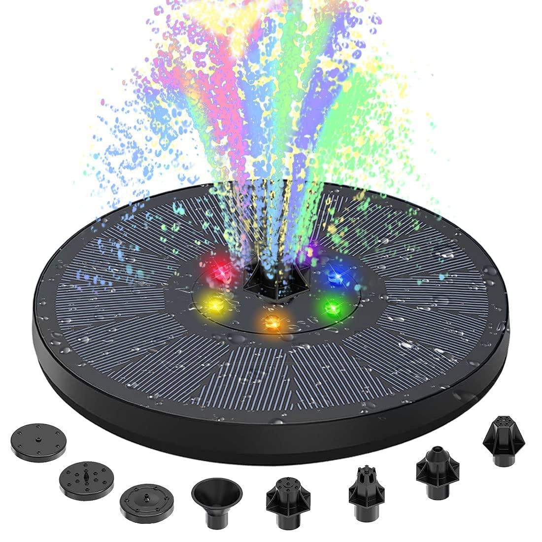 Thehomeuse THU Solar Water Fountain, 3W Fountain Pump with Battery, 8 Nozzles Garden Pool Outdoor Bird Bath Fountains, for Bath, Black2022 (GH90)