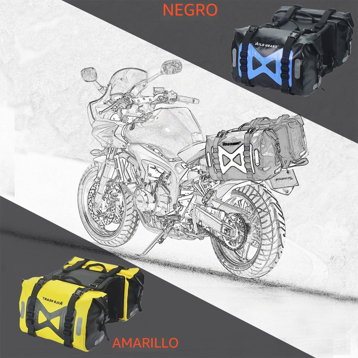 WILD HEART Bolsa Impermeable Bolsa de alforja para Motocicleta 50L Bolsa de depósito Bolsa Lateral de Motor