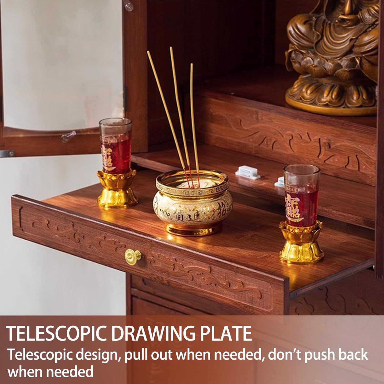 Bamboo Personal Shrine Altar Cabinet with Storage,Prayer Meditation Table with Drawer,Chinese Cabinet Pedestal Offering Table for Home Family or Temple Display(36cm/14.2in)