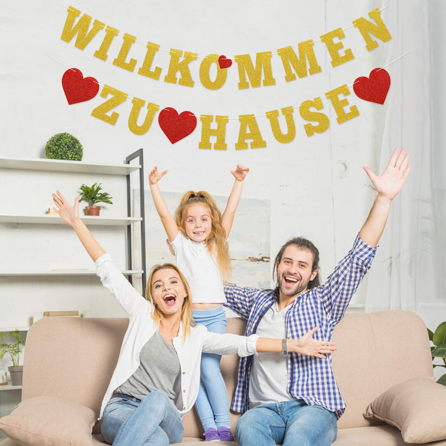 Welcome Home Banner Family Party – Schwalbenschwanz-Deko, Ca. 2,8 M Lang, Aus Leinen, Für Wand, Fenster Oder Tisch