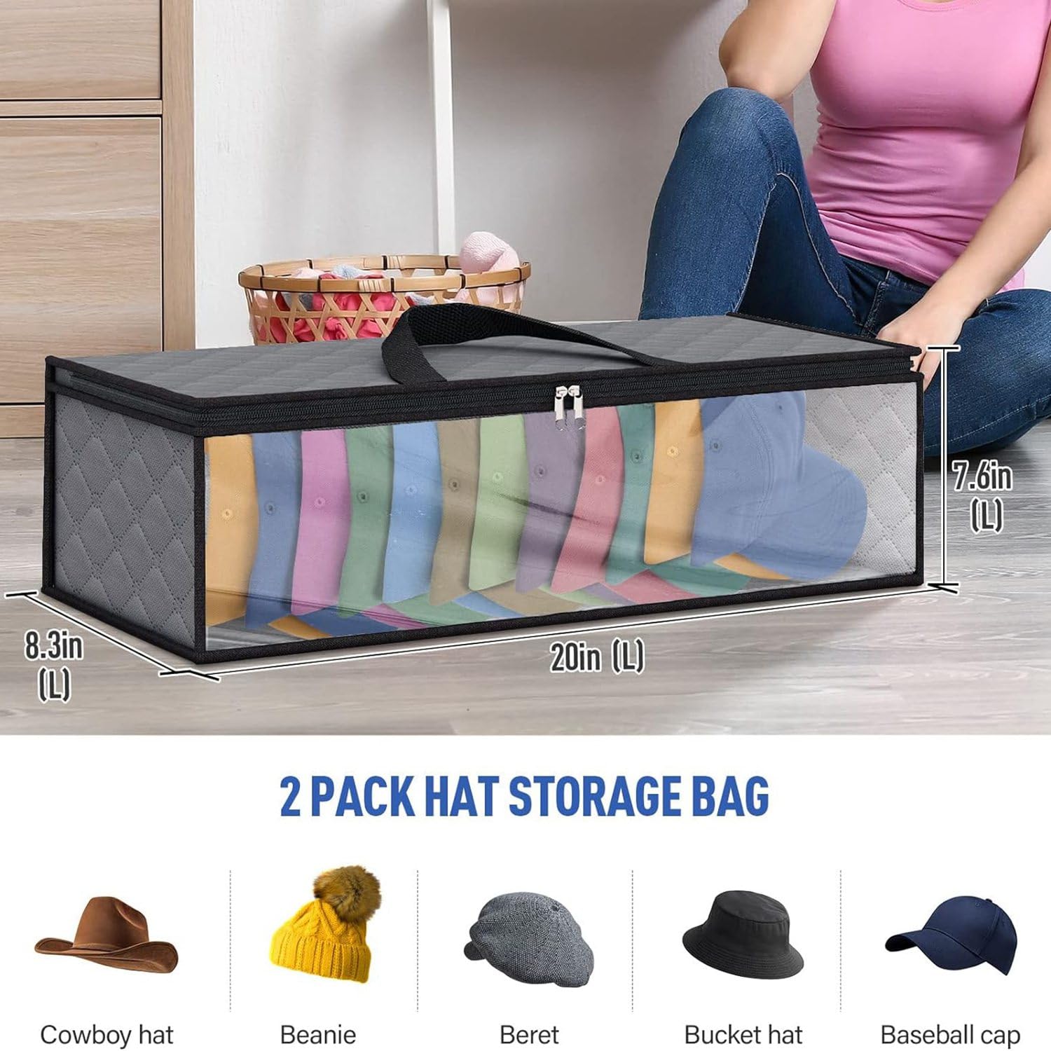 Lizusidtsy 2Piece Caps Hat Organizer Case Hat Holder Rack with 2 Carry Handles for Closet Moisture