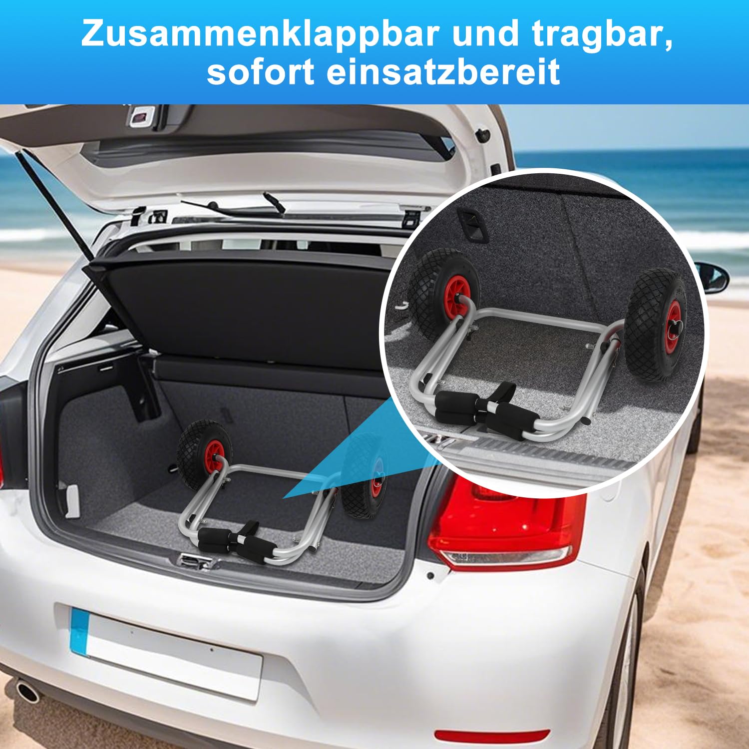 Kajakwagen Aluminium, Kanuwagen Faltbare bis 80 kg,Transportwagen für Boote Kanu oder Kajak,Bootswagen mit Spannriemen,Tragbar Kajakwagen,Bootstrailer für Kanu und Kajakliebhaber