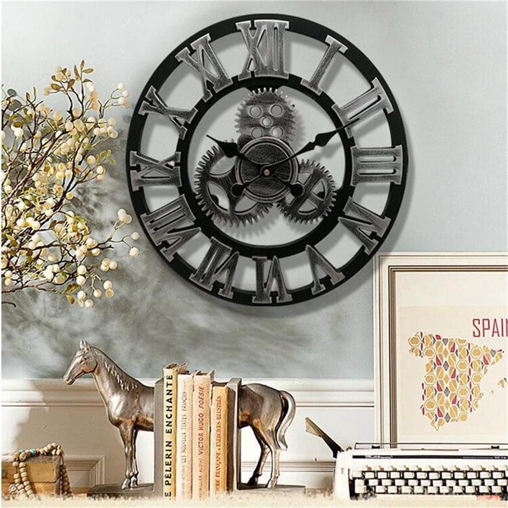 Reloj de Pared de Estilo Industrial Retro Grande Reloj de Pared de Madera para el hogar Decorativo para la Pared de la Barra de la Oficina de la Sala de Estar (Color: A, Tamaño: 30 cm) (D 40 cm)