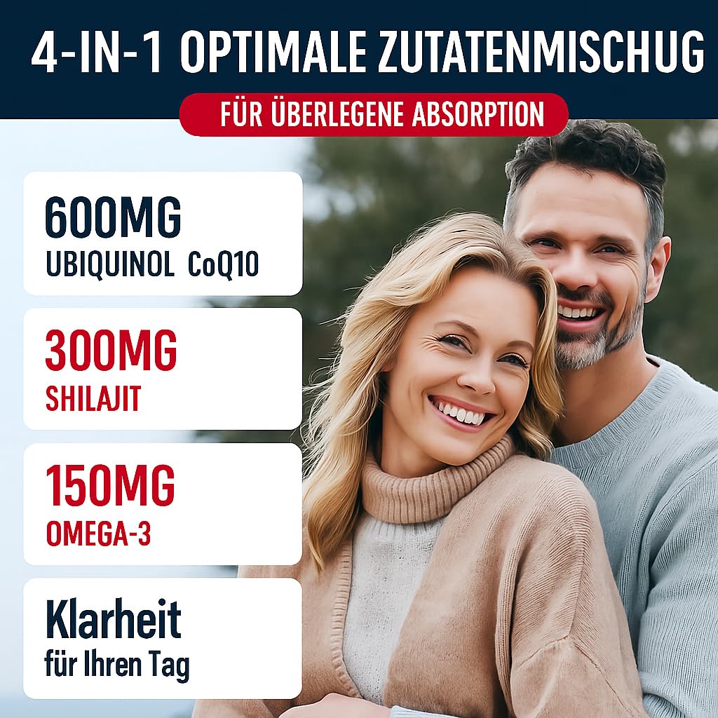 Ubiquinol CoQ10 600 mg Capsules Molles Avec Extrait de Shilajit 300 mg, Omega-3 150 mg - Système de Livraison Dual - Absorption Améliorée (60 unidades (paquete de 2))