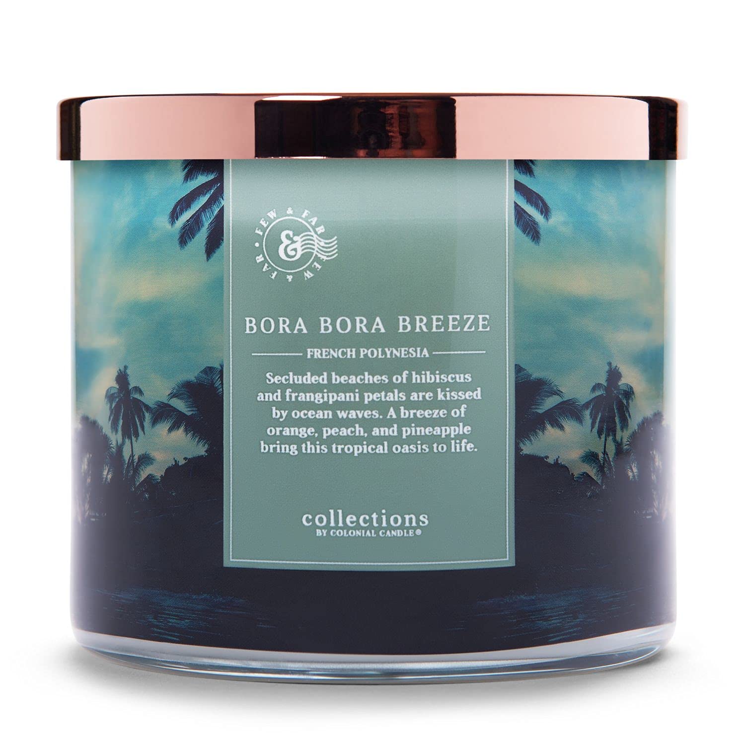 Colonial Candle Bora Bora Breeze Scented Jar Candle, Travel Collection, 3 Wick, Blue, 14.5 oz - Up to 60 Hours Burn