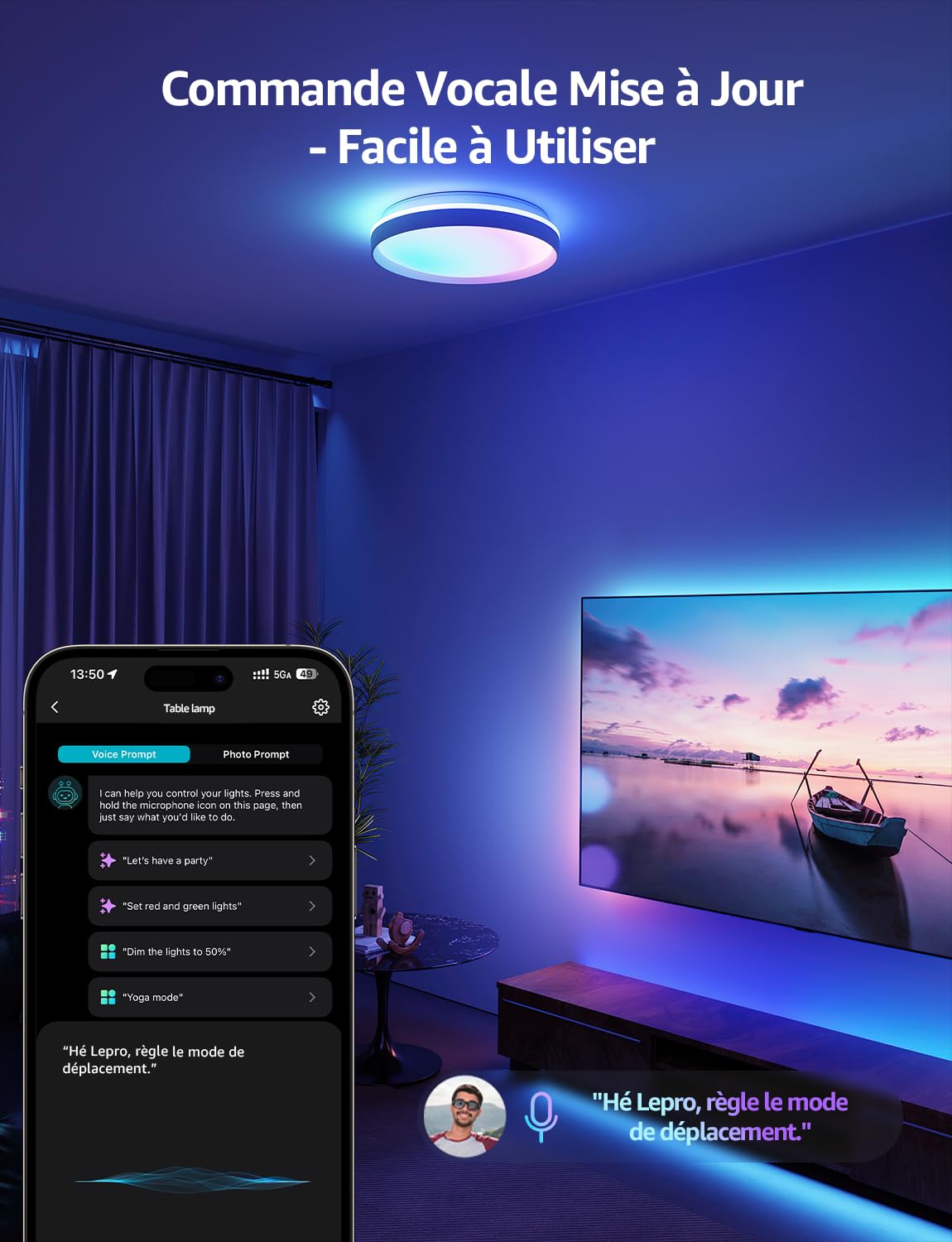 Lepro T1 IA Plafonnier LED Connecté, Concepteur d'Éclairage IA Personnalisé, Connectivité Wi-Fi et Bluetooth, 24W 1800LM, IP44 Etanche, pour Chambre, Salon, Couloir, Cuisine（φ29cm）