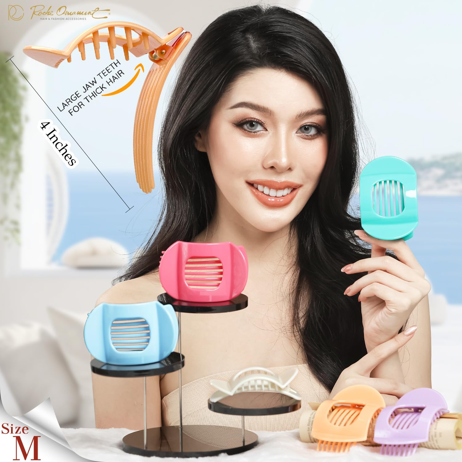 RC ROCHE 6 Pcs Flat Claw Hair Clips for Women Thick Hair French Round Duckbill Square Secure Strong Hold Grip Clamps Barrettes Curved No Slip No Crease Plastic Styling Cute - Image 2