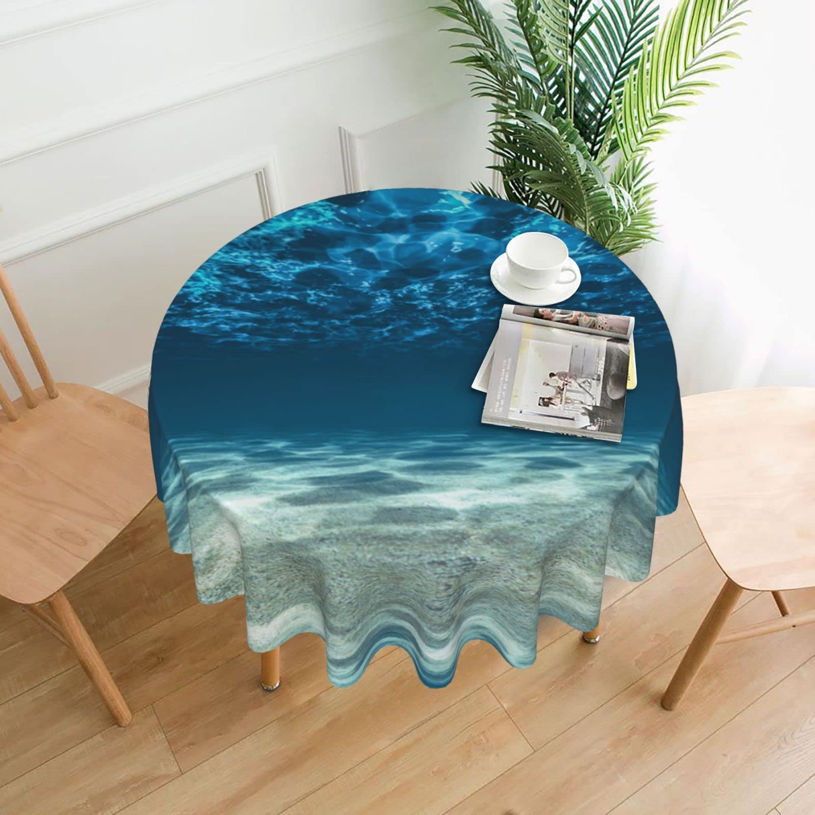 Lawenp Ocean Decorative Round Table Cloths - 60 Inches in Diameter for Buffet Tables, Parties, Holiday Dinners.