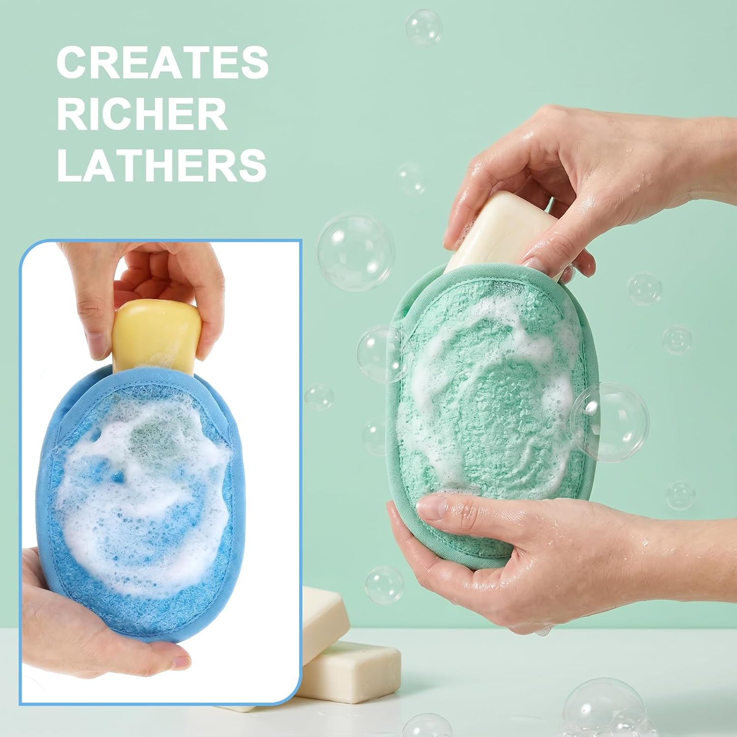 4Pcs Bath Body Exfoliating Soap Saver, Exfoliator Scrubber Pouch, Bath Loofah Sponge, Shower Soap Bags for Women Men, Hangable Exfoliator Scrubber Soaps Pouchs for Body & Face Wash (Light Color)