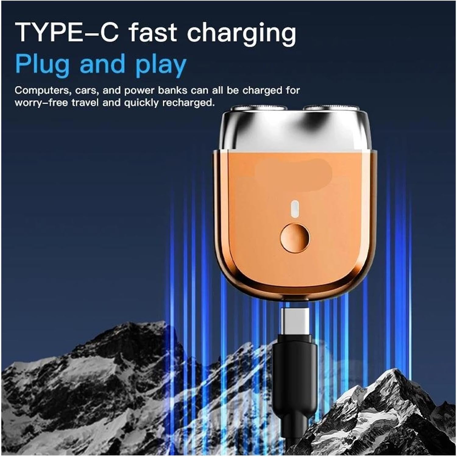 Men's Magnetic Electric Shaver with Double Floating Head Portable Travel Cordless Razor 2 Speed Adjustable Beard Trimmer(Orange) image 3
