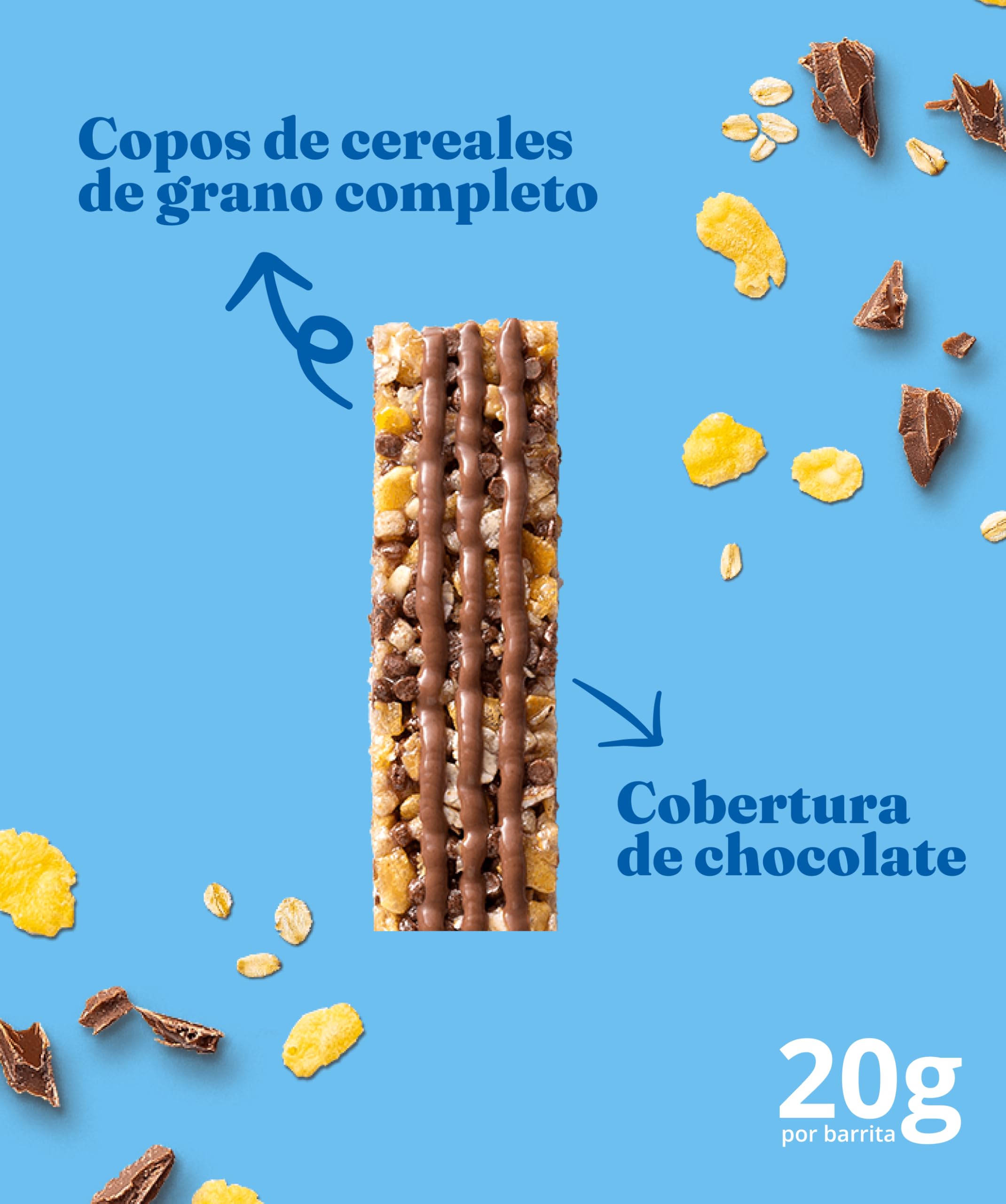 Corny, Pack 24 unidades x 20g, Barrita Sin Azúcares Añadidos Sabor Chocolate 0%, Fuente de Energía y Fibra, Textura Crujiente