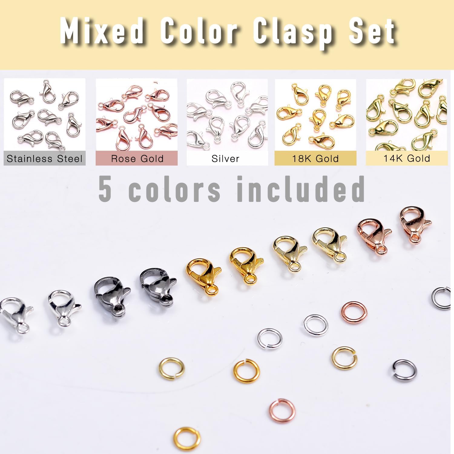 150Pcs Fadeless Lobster Claw Clasps (10mm) & Jump Rings for Jewelry Making, Necklace Bracelet Findings & Supplies (Mixed Color)