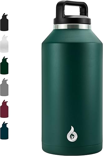 BJPKPK Botella de agua de medio galón aislada, apta para lavavajillas, botella de agua de 64 onzas con asa, a prueba de fugas, sin BPA, botella de