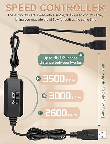 Miniatura 7 de Ventilador USB de 1.969 in x 0.591 in, paquete de 2 ventiladores de jaula de ardilla de 5 V con velocidad variable para enfriar, impresora 3D,