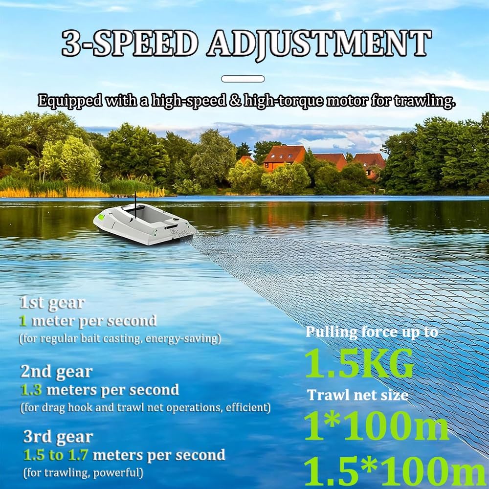 WYWY Barca Esca GPS D50B PRO - Posizionamento 100 Punti per Rilascio Esche, Amo da traina & Rete da Traino, con Luci Notturne, Controllo velocità, Carico 4.4 libbre