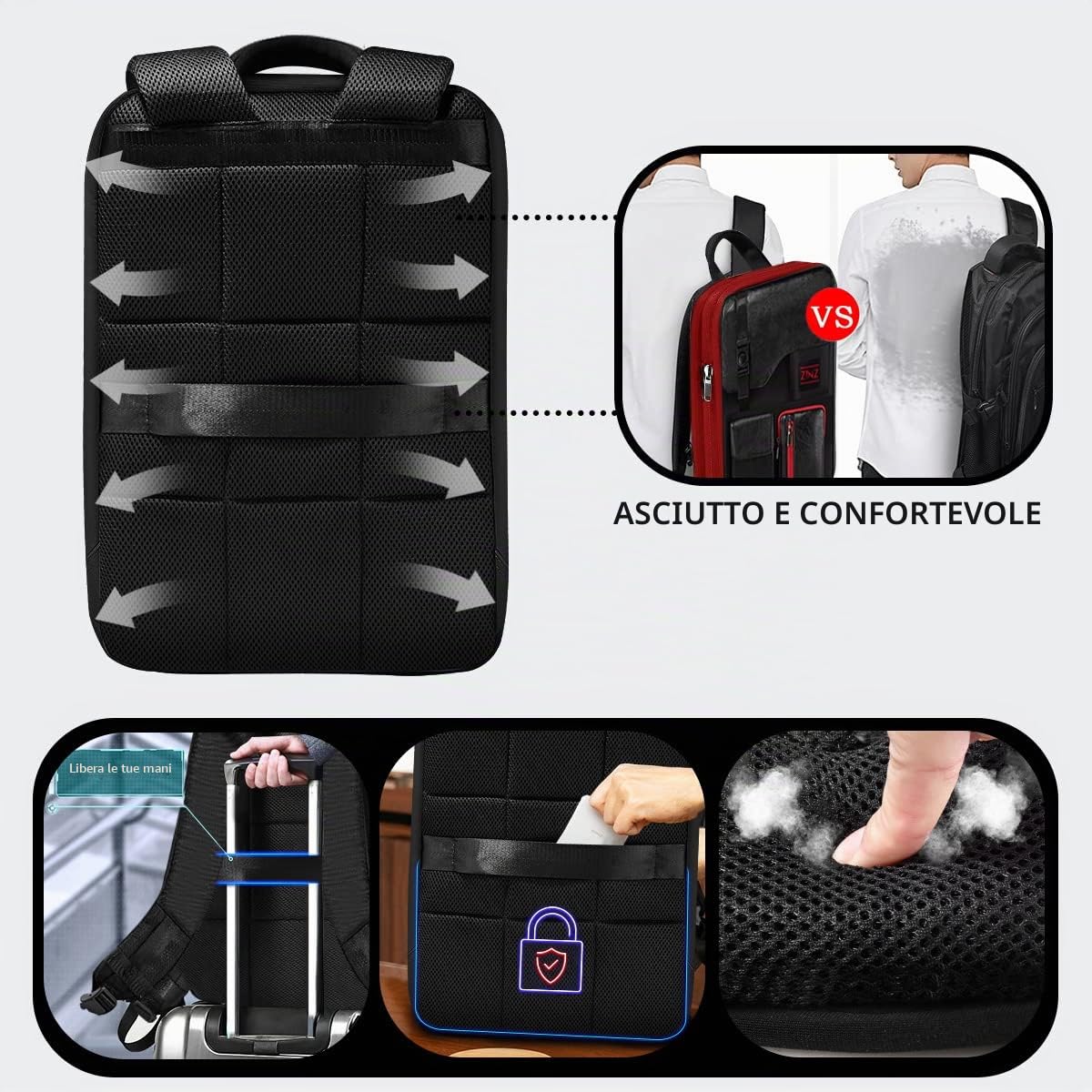 ZINZ Zaino per Laptop Sottile ed Espandibile Zaino da Lavoro da 15" 15.6" 16", Zaino da Viaggio Antifurto Ompermeabile Zaino per Libri per Uomini e Donne, Nero e rosso