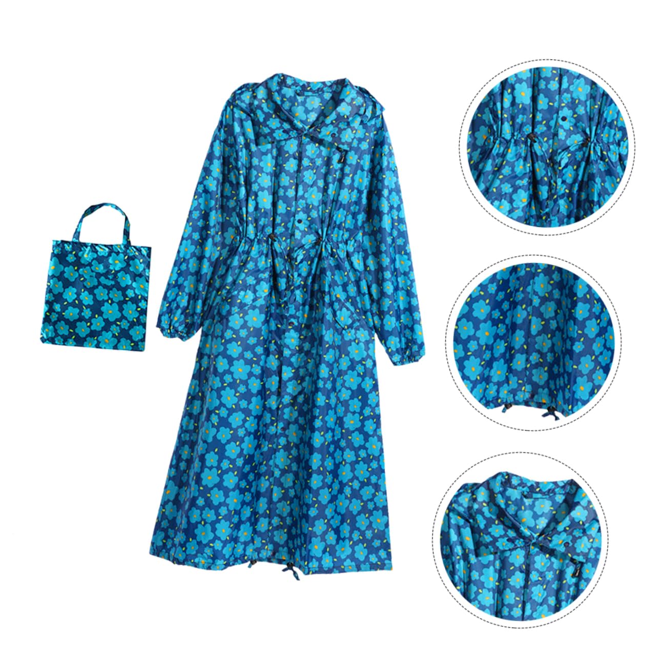 Poncho de Pluie Léger D'extérieur Bleu, Polyester, pour Femmes | Capuche, Coupe Réutilisable, Poignets Élastiques, Usage Écoles et Activités Extérieures