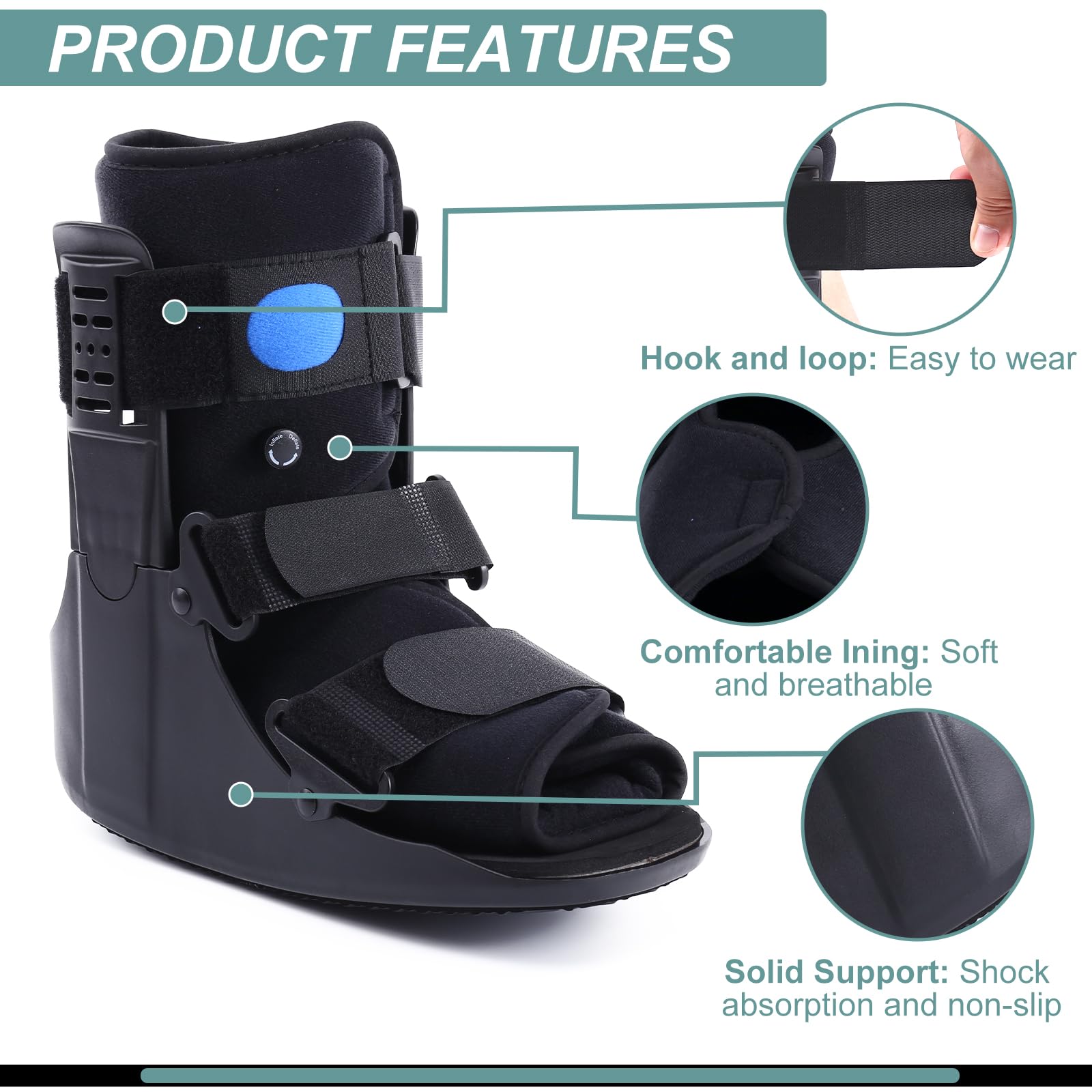 Short Air Cam Walker Fracture Boot, Inflatable Orthopaedic Walking Boot for Broken Foot, Sprained Ankle and Achilles Tendonitis, Air Walker Orthese (M)