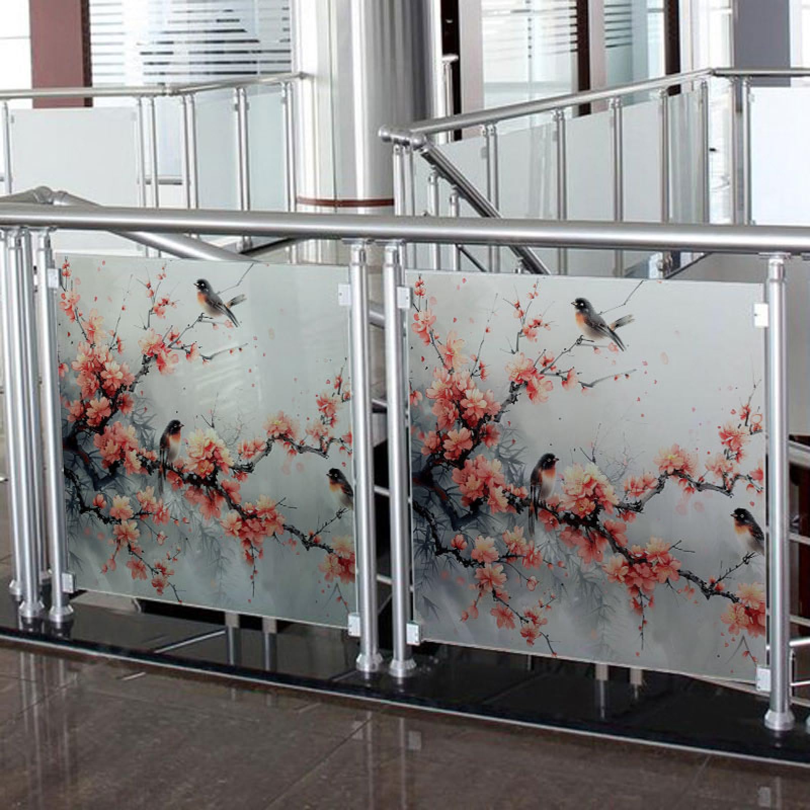 Láminas para Ventanas, Cortina de baño autoadhesiva con Estampado Flor Ciruelo(60x58cm/2pcs)
