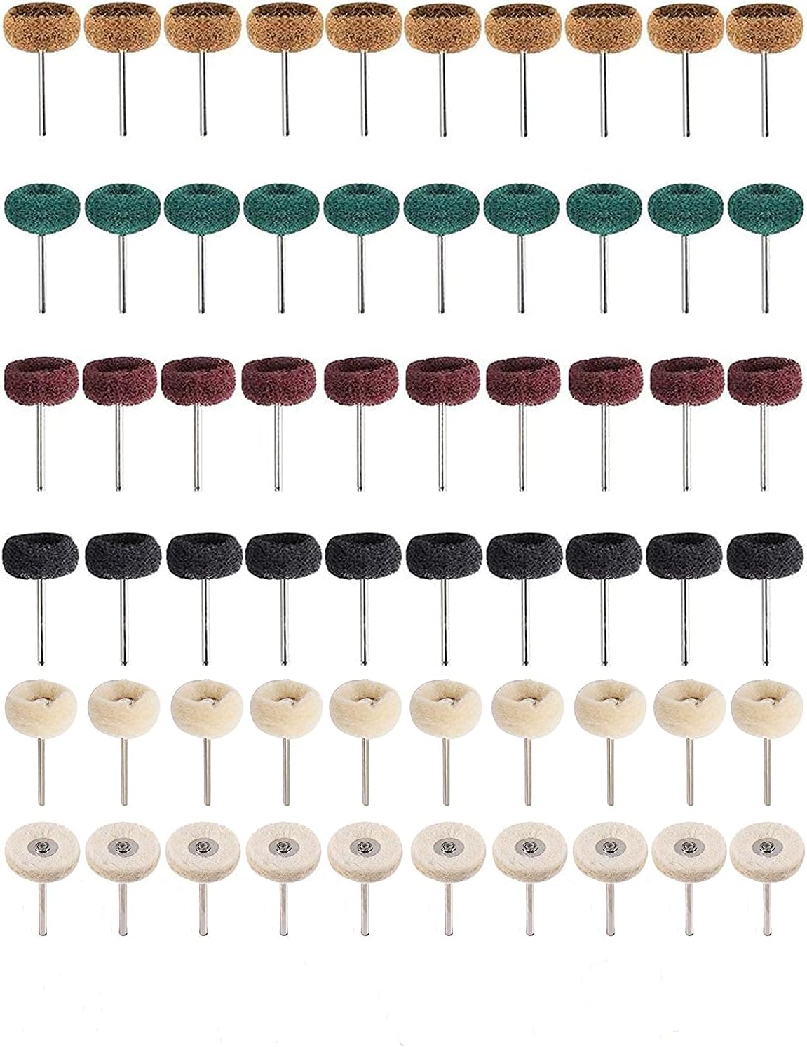60PCS Abrasive Wheel Set for Rotary Tools, 1 Inch Mini Scouring Pad Brush Polishing kit, Buffing Polishing Wool Felt Cotton Wheel with 1/8 Inch(3mm) Shank