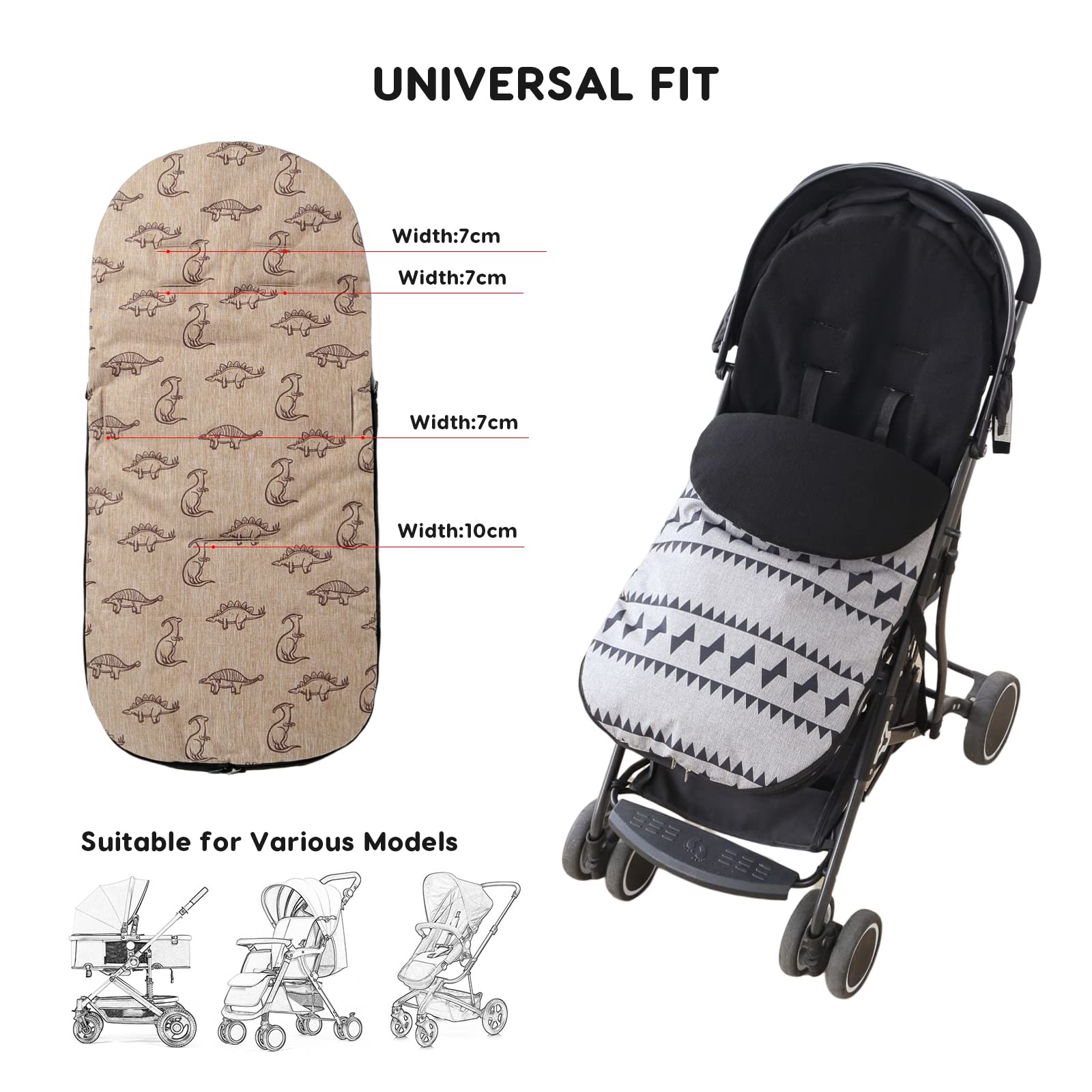 SONARIN Universal Saco Silla Paseo,Saco Carrito Bebe Invierno Impermeable Cálido Sacos de Abrigo para Carritos con Forro Polar Saco de Dormir para Cochecito Asiento de Coche(Dinosaurio)