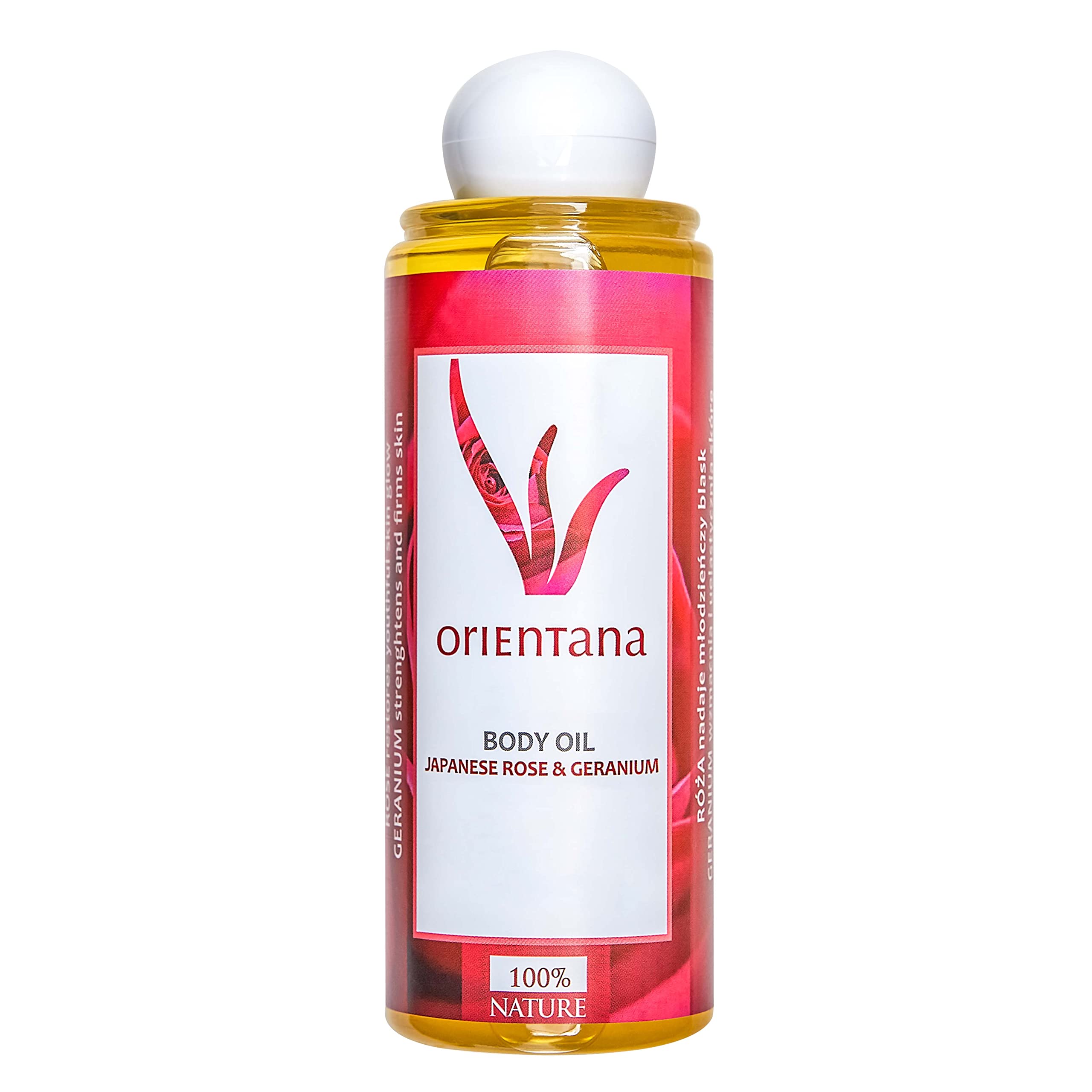 Orientana - Body Oil for Women Japanese Rose & Geranium Olive |100% Natural Vegan Ayurvedic Massage Oil | Jojoba Oil | Moisturising Dry & Irritated Skin - 210ml